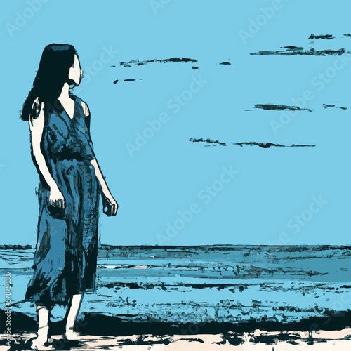 Woman At The Beach - Leisure Scene Illustration