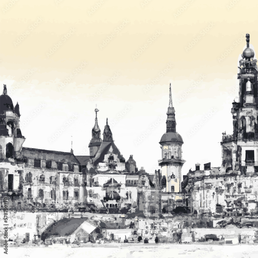 Sketched Dresden, Germany Illustration