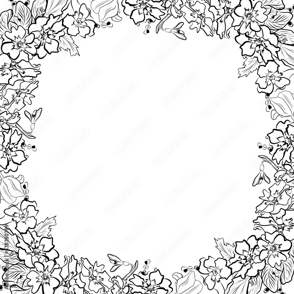 Wreath, round frame bouquet of spring flowers