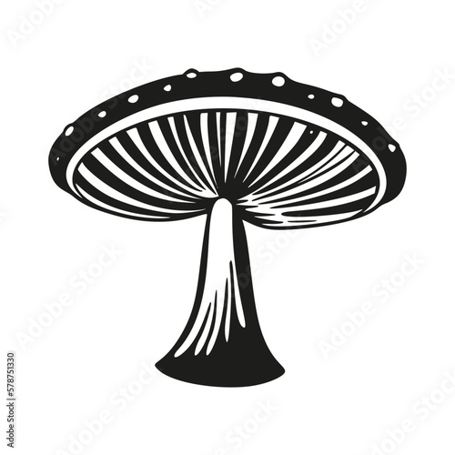 Magic mushroom nature vector silhouette black line contour drawing with funguses