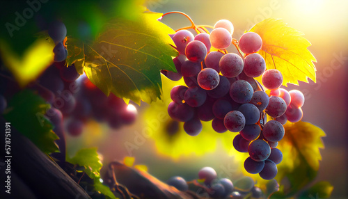 Fotografia Beautiful bunches of grapes in the bright rays of sunlight