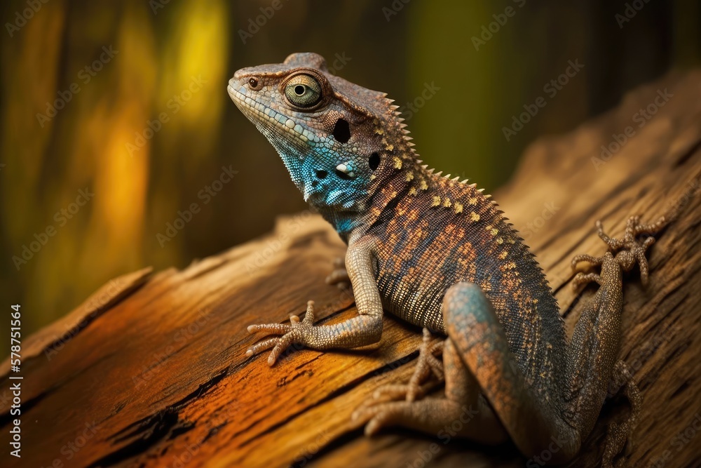 A lizard perched atop a wood. Generative AI A lizard perched atop a wood. Generative AI
