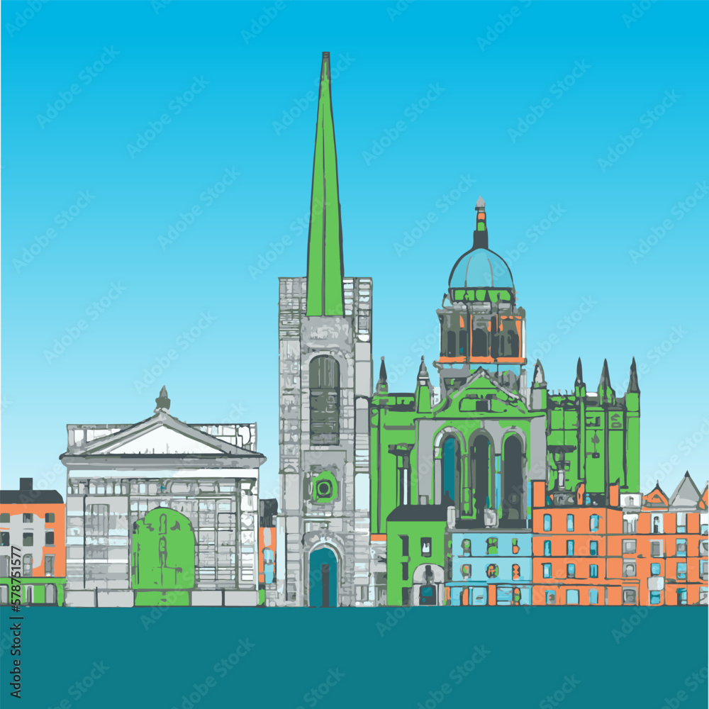 Obraz premium Dublin, Ireland A Skyline Illustration