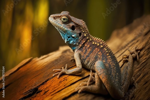 A lizard perched atop a wood. Generative AI