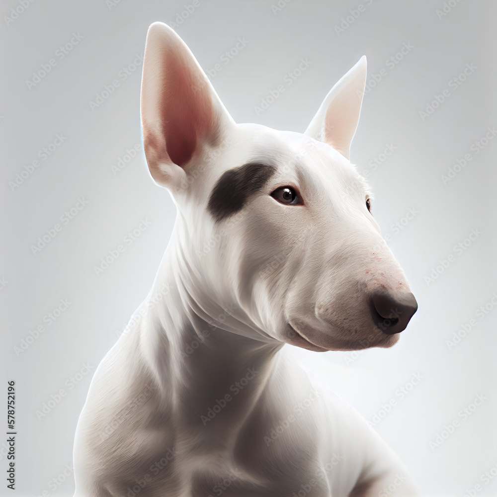 Bull terrier portrait. Realistic illustration of dog isolated on white background. Dog breeds
