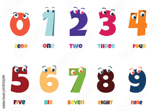 Free vector cartoon number collection with cute characters
