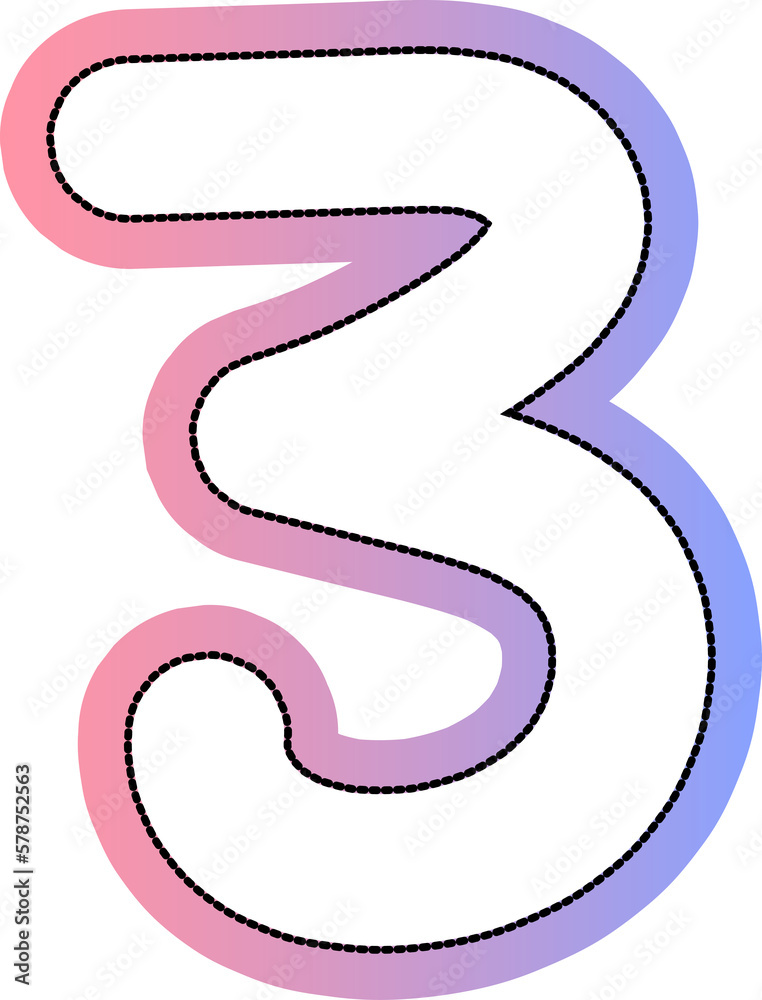 cute gradient pink and blue hand drawn number