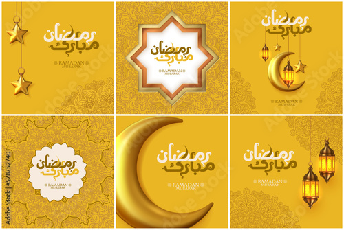 Collection of beautiful ramadan mubarak greetings template social media post