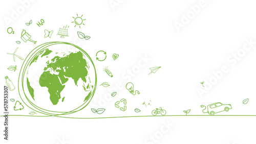 Foto Sustainability development background banner with hand drawn for Earth day, Save
