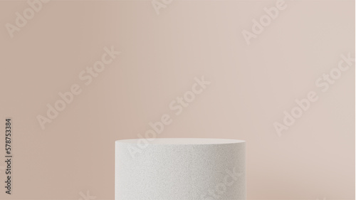 Minimal stone pedestal podium product empty stand on 3d rock display stage background with blank cylinder presentation platform scene or advertising geometric showcase and concrete pastel backdrop
