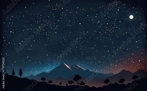 Starry night sky illustration. Generative AI technology.