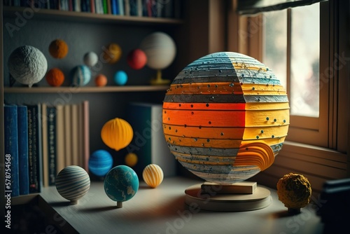 Educational toy solar system model in kid's bedroom