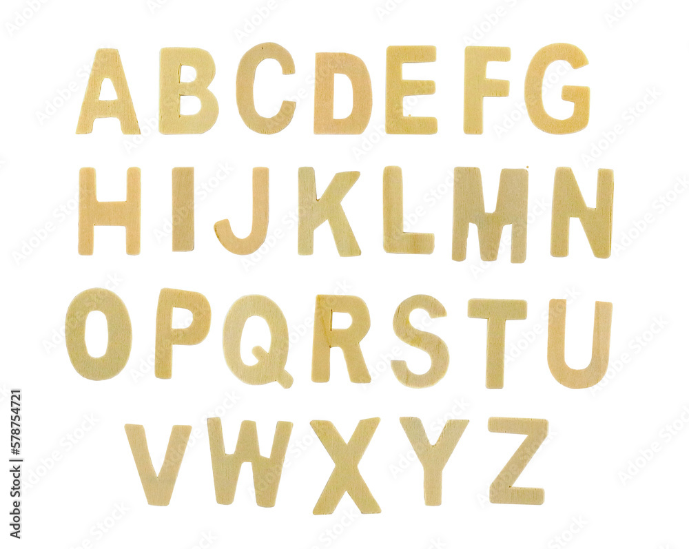 Cutout of isolated wooden alphabet letters set with the transparent png 