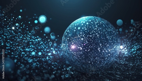  a blue sphere with bubbles floating in the air on a black background with a blue light shining on it and a blue background with bubbles. generative ai
