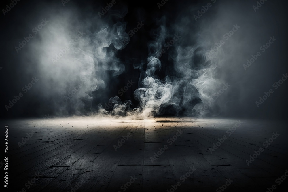 Smoke on Dark Empty ground with light, generative ai
