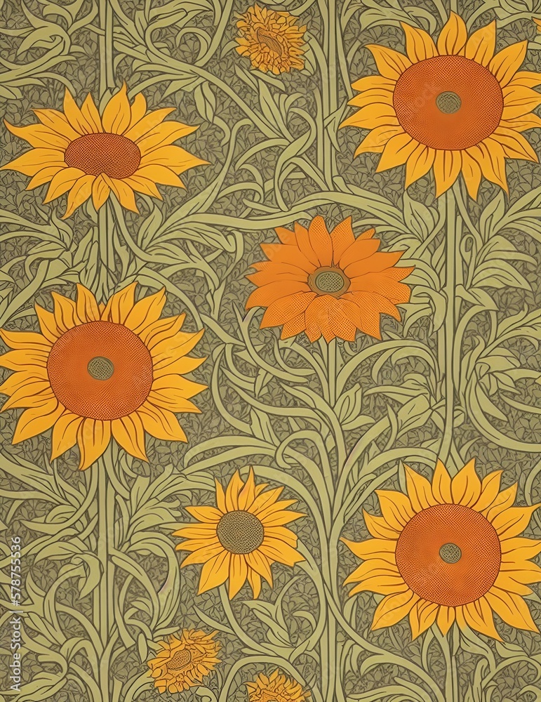 70's floral pattern background created with Generative AI technology 70's floral pattern background created with Generative AI technology