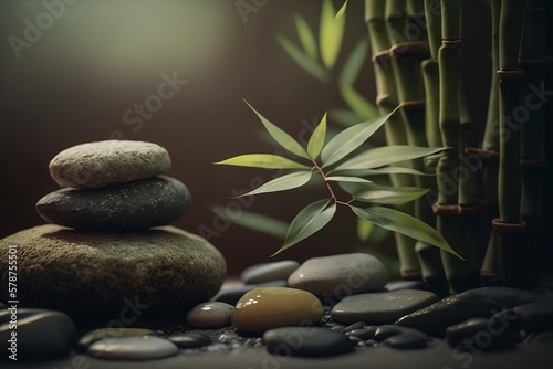 Bamboo and Stones in a Calming Spa Environment, generative ai