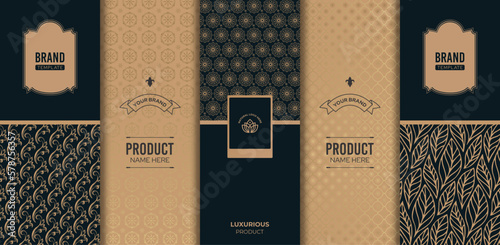 Premium black gold pattern background for Chocolate label design wine labels perfume label design luxury cosmetic products dry fruit packaging spice premium cloth tag design vector collection