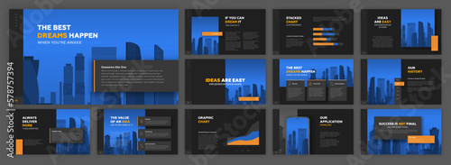 Modern Powerpoint presentation templates set. Use for modern keynote presentation background, brochure design, website slider, landing page, annual report, Google slides, company profile.