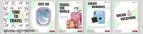Travel the world travel media post and web banner template design. Big set of web banner, flyer or poster for tourism company, offer promotion.	
