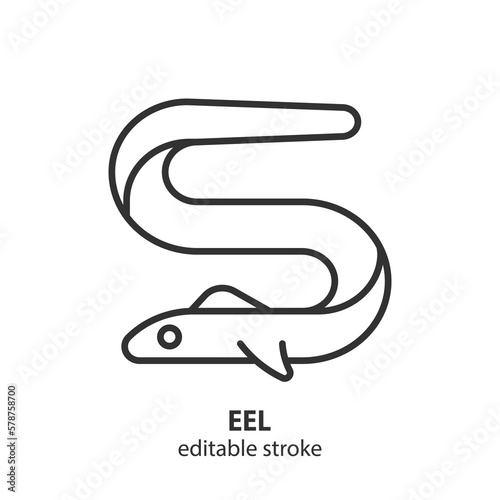 Eel line icon. Seafood vector outline symbol. Editable stroke.
