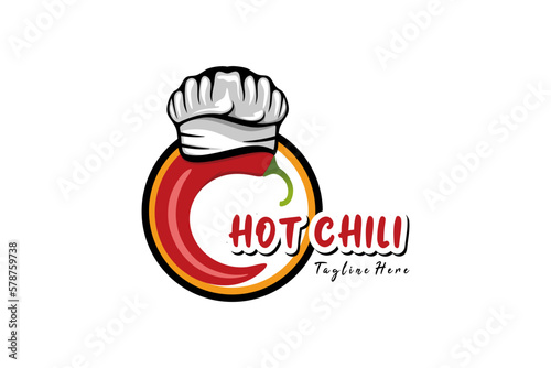 Chili logo design template with modern chef hat