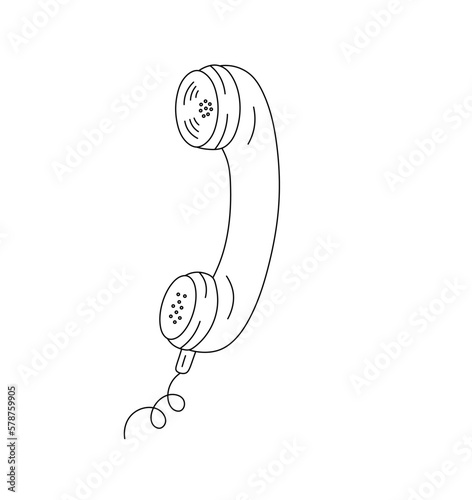 Vector isolated one single vintage handset phone telephone with wire colorless black and white contour line easy drawing