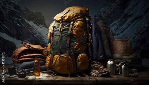 Hiking gear on a snowy mountain trail, their faces and hair whipped by strong gusts of icy wind