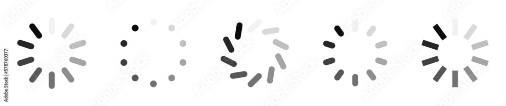 Loading Wheel Icon Set. Collection of Loading Progress Wheel Icons. Stock Vector Illustration. Loading Wheel Icon Set. Collection of Loading Progress Wheel Icons. Stock Vector Illustration.