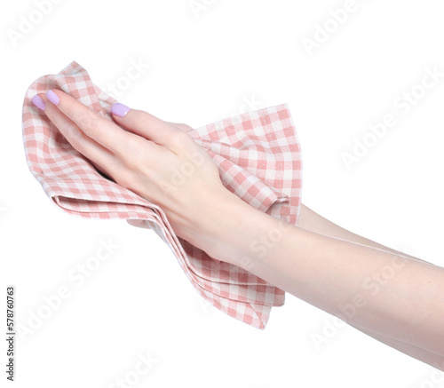 Kitchen towel in hand on white background isolation