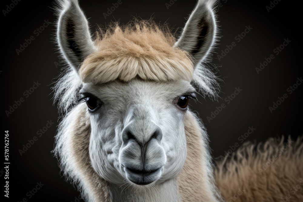 Animal portrait of an Alpaca or a Llama. Generative AI