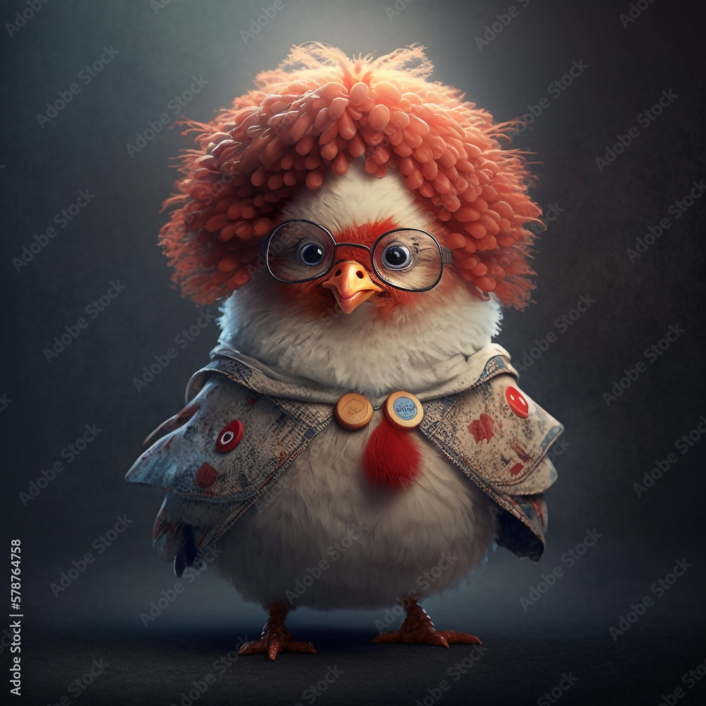 Obraz premium Cute Chicken with Clown Dress Up for April Mop created with Generative AI Technology