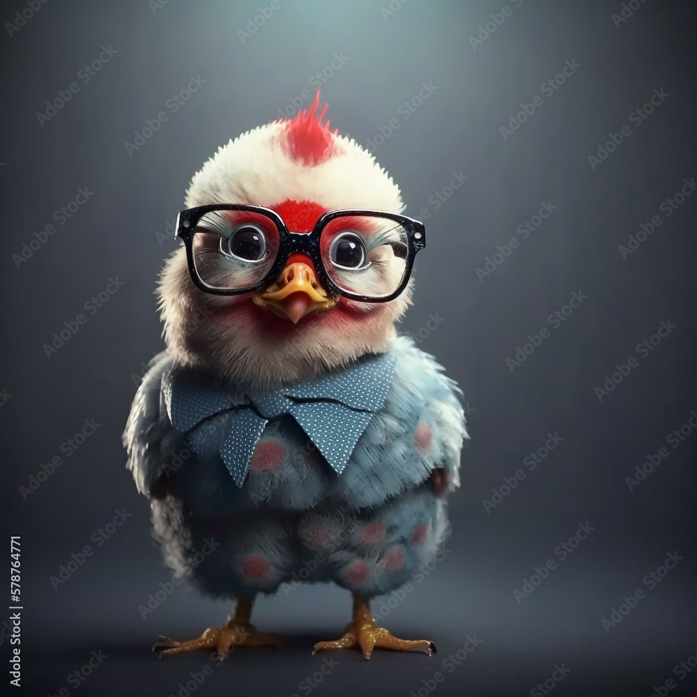 Cute Chicken with Clown Dress Up for April Mop created with Generative AI Technology