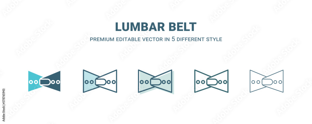 lumbar belt icon in 5 different style. Outline, filled, two color, thin lumbar belt icon isolated on white background. Editable vector can be used web and mobile lumbar belt icon in 5 different style. Outline, filled, two color, thin lumbar belt icon isolated on white background. Editable vector can be used web and mobile