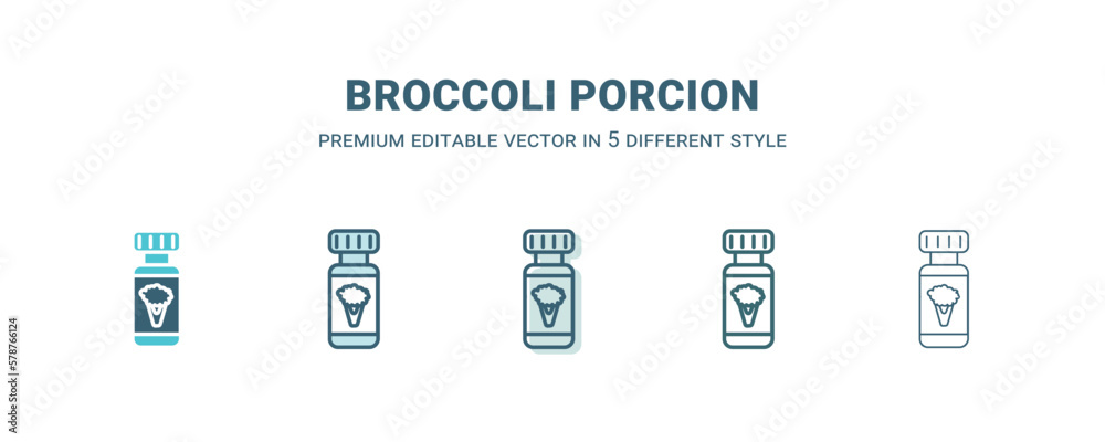broccoli porcion icon in 5 different style. Outline, filled, two color, thin broccoli porcion icon isolated on white background. Editable vector can be used web and mobile broccoli porcion icon in 5 different style. Outline, filled, two color, thin broccoli porcion icon isolated on white background. Editable vector can be used web and mobile