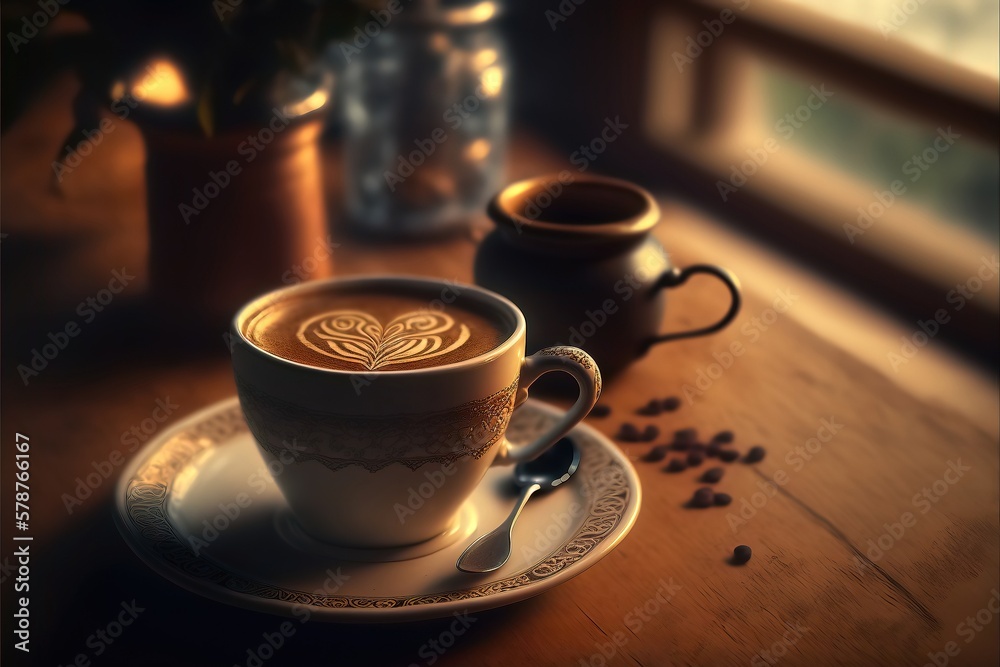 Antique ceramic cup on a Table. Generative AI Antique ceramic cup on a Table. Generative AI
