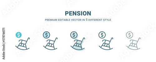 pension icon in 5 different style. Outline, filled, two color, thin pension icon isolated on white background. Editable vector can be used web and mobile