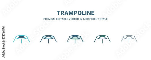 trampoline icon in 5 different style. Outline, filled, two color, thin trampoline icon isolated on white background. Editable vector can be used web and mobile