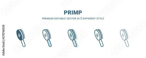 primp icon in 5 different style. Outline, filled, two color, thin primp icon isolated on white background. Editable vector can be used web and mobile