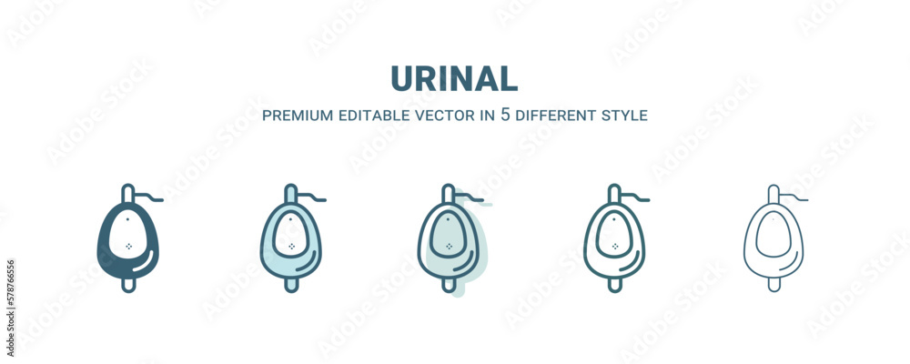 urinal icon in 5 different style. Outline, filled, two color, thin urinal icon isolated on white background. Editable vector can be used web and mobile urinal icon in 5 different style. Outline, filled, two color, thin urinal icon isolated on white background. Editable vector can be used web and mobile