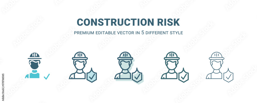 construction risk icon in 5 different style. Outline, filled, two color, thin construction risk icon isolated on white background. Editable vector can be used web and mobile