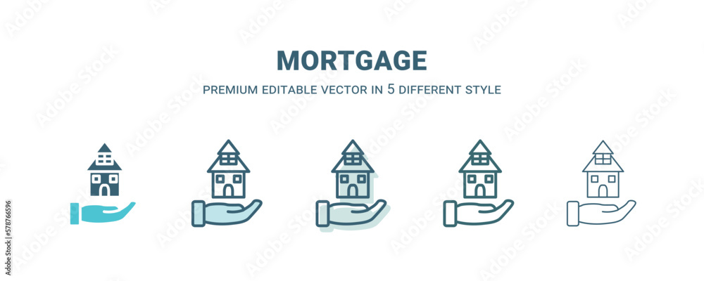 mortgage icon in 5 different style. Outline, filled, two color, thin mortgage icon isolated on white background. Editable vector can be used web and mobile