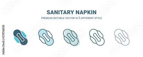 sanitary napkin icon in 5 different style. Outline, filled, two color, thin sanitary napkin icon isolated on white background. Editable vector can be used web and mobile
