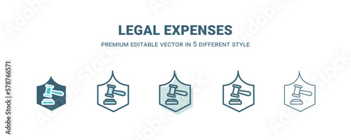 legal expenses icon in 5 different style. Outline, filled, two color, thin legal expenses icon isolated on white background. Editable vector can be used web and mobile