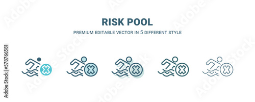 risk pool icon in 5 different style. Outline, filled, two color, thin risk pool icon isolated on white background. Editable vector can be used web and mobile