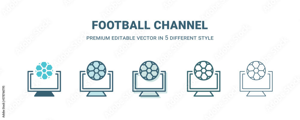 football channel icon in 5 different style. Outline, filled, two color, thin football channel icon isolated on white background. Editable vector can be used web and mobile football channel icon in 5 different style. Outline, filled, two color, thin football channel icon isolated on white background. Editable vector can be used web and mobile