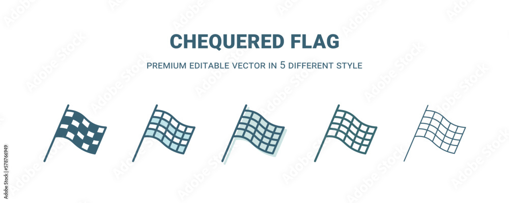 chequered flag icon in 5 different style. Outline, filled, two color ...