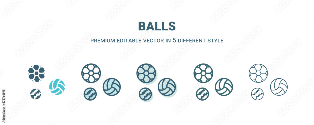 balls icon in 5 different style. Outline, filled, two color, thin balls icon isolated on white background. Editable vector can be used web and mobile balls icon in 5 different style. Outline, filled, two color, thin balls icon isolated on white background. Editable vector can be used web and mobile