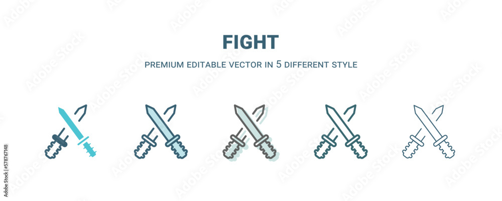 fight icon in 5 different style. Outline, filled, two color, thin fight icon isolated on white background. Editable vector can be used web and mobile fight icon in 5 different style. Outline, filled, two color, thin fight icon isolated on white background. Editable vector can be used web and mobile