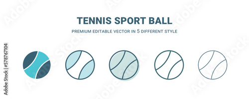 tennis sport ball icon in 5 different style. Outline, filled, two color, thin tennis sport ball icon isolated on white background. Editable vector can be used web and mobile